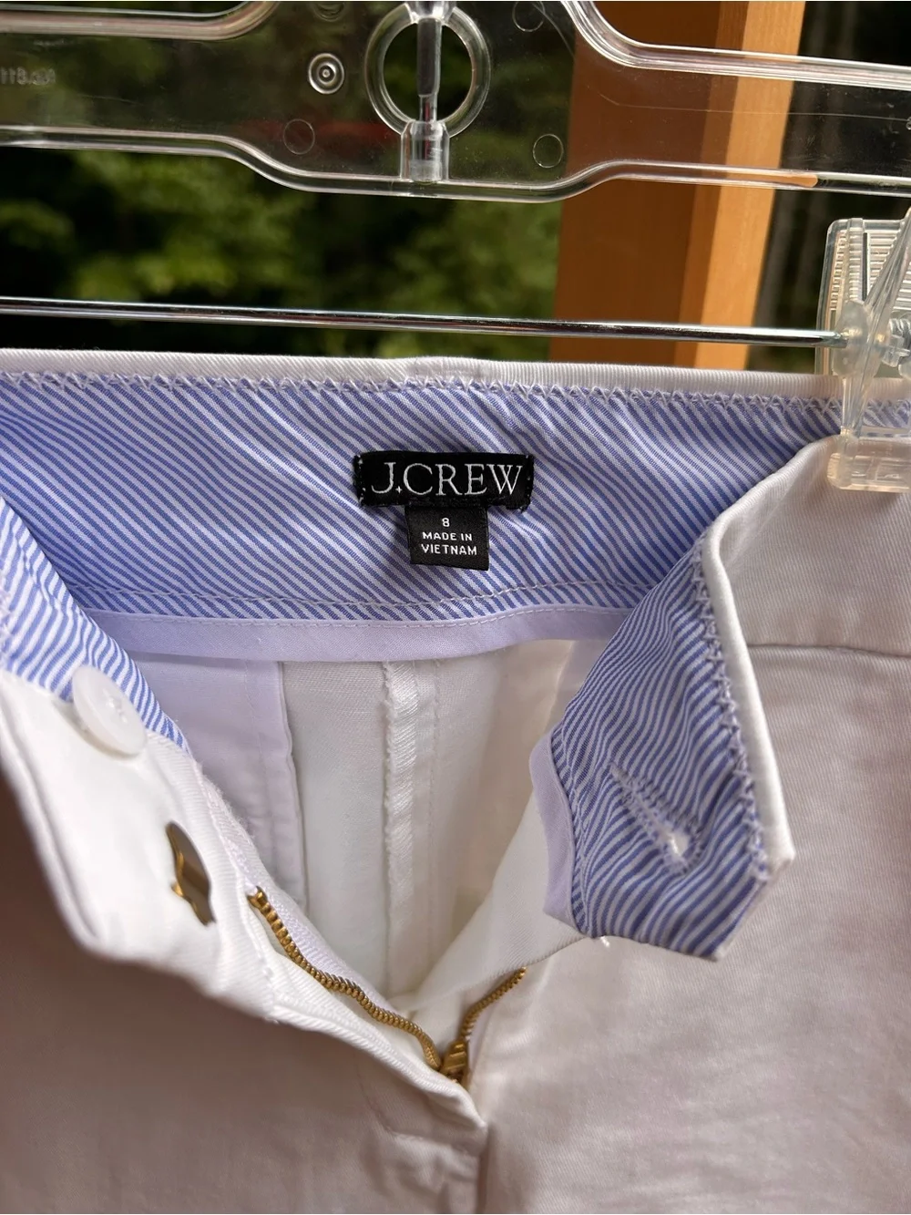 J. Crew White Casual Shorts with Blue Pinstripe Waistband